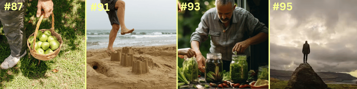 Outdoor Summer Activities for Adults: Pick Apples, Kick Sand Castles, Can Vegetables, and Cloud Watch.