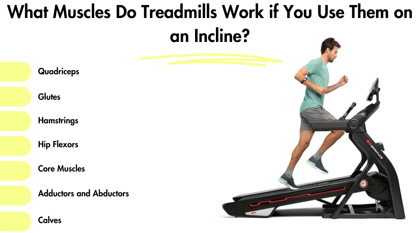 What muscles do treadmills work if you use them on an incline? Quadriceps, glutes, hamstrings, hip flexors, and more.