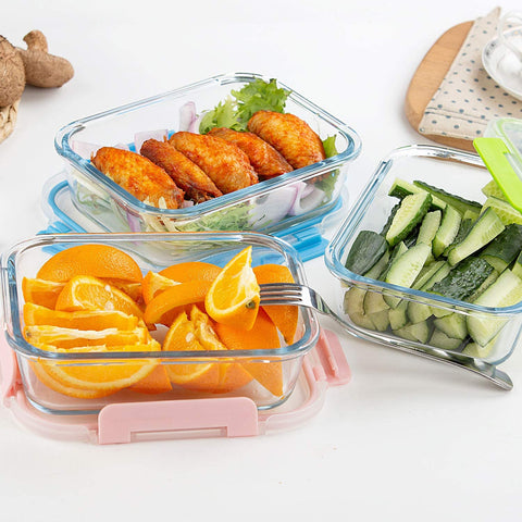 Multi Color Glass Food Storage Box With Lid, For Meal Preparation