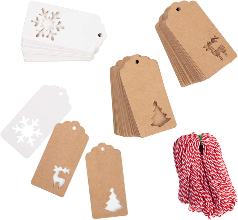 150 Pcs Christmas Tags, Kraft Paper Gift Tags Hang Labels With 20M Red ...