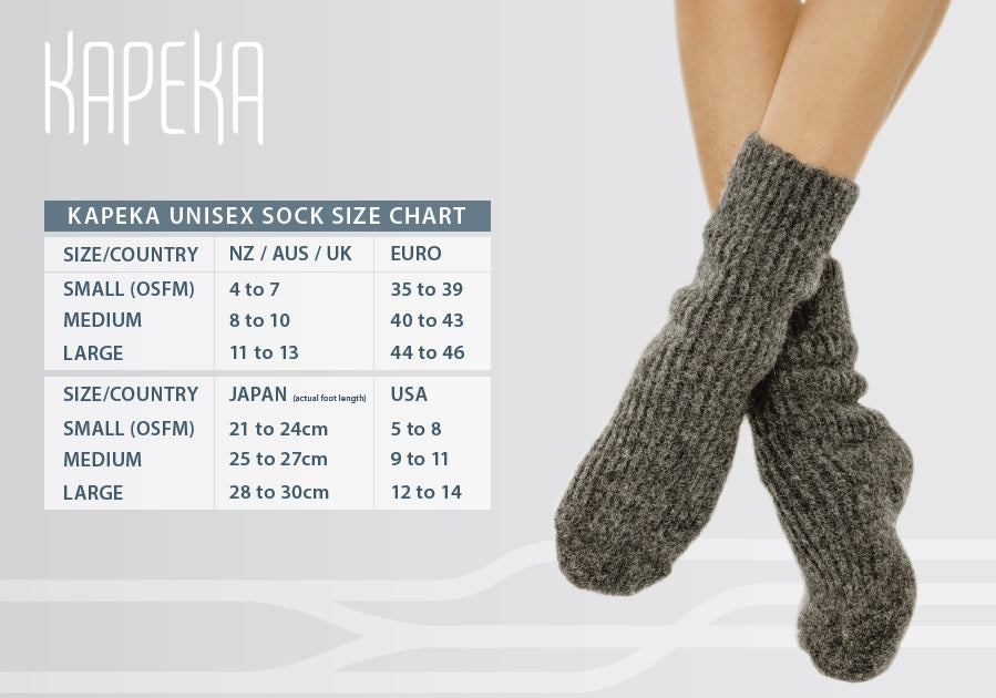 Merinosilk Sock Size Chart - Kapeka