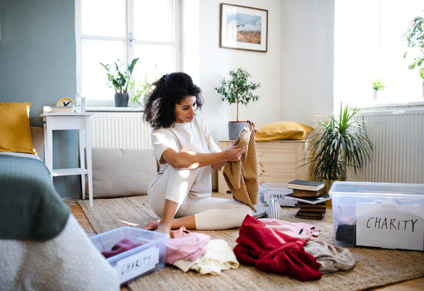Woman decluttering her house