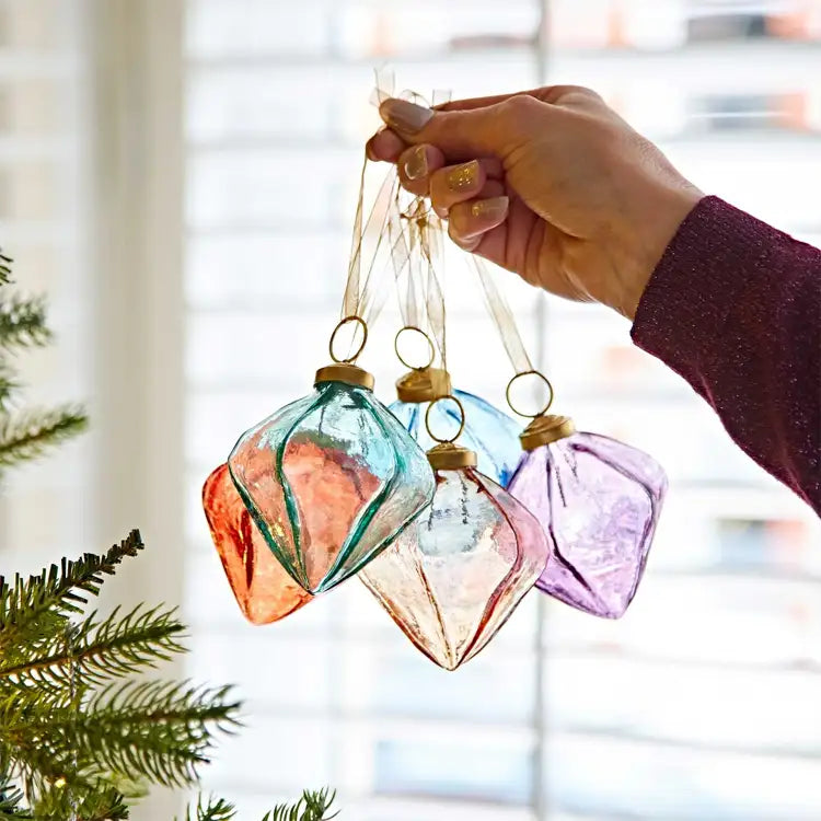 Colored Recycled Glass Diamond Christmas Baubles