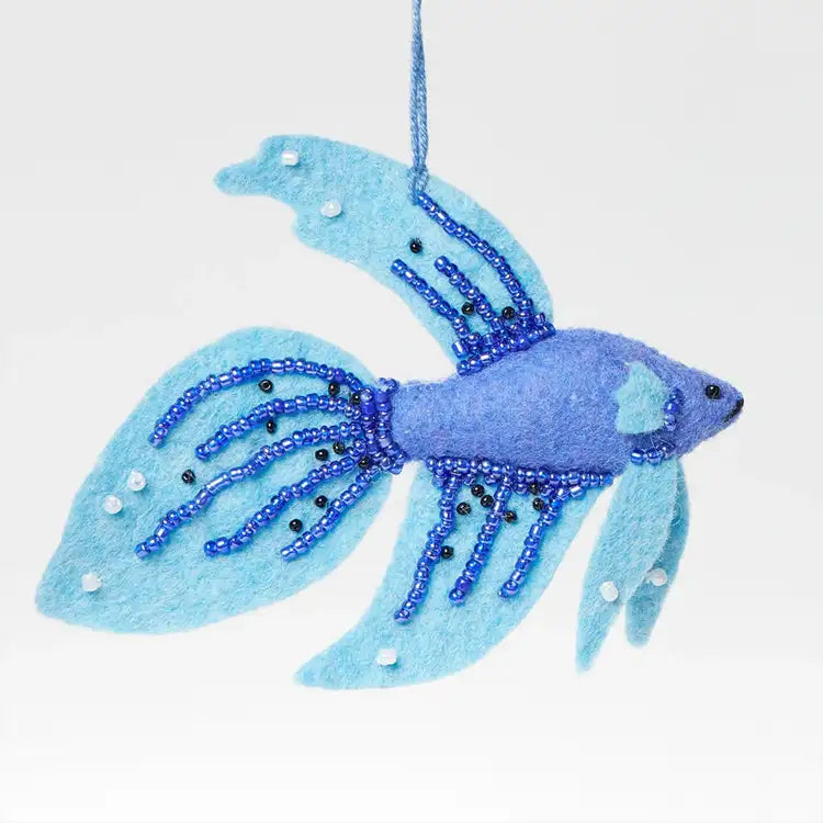 Blue Betta Fish Hand Felted Tropical Ornament