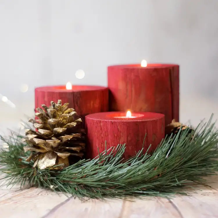 Red Wood Christmas Candle Holder