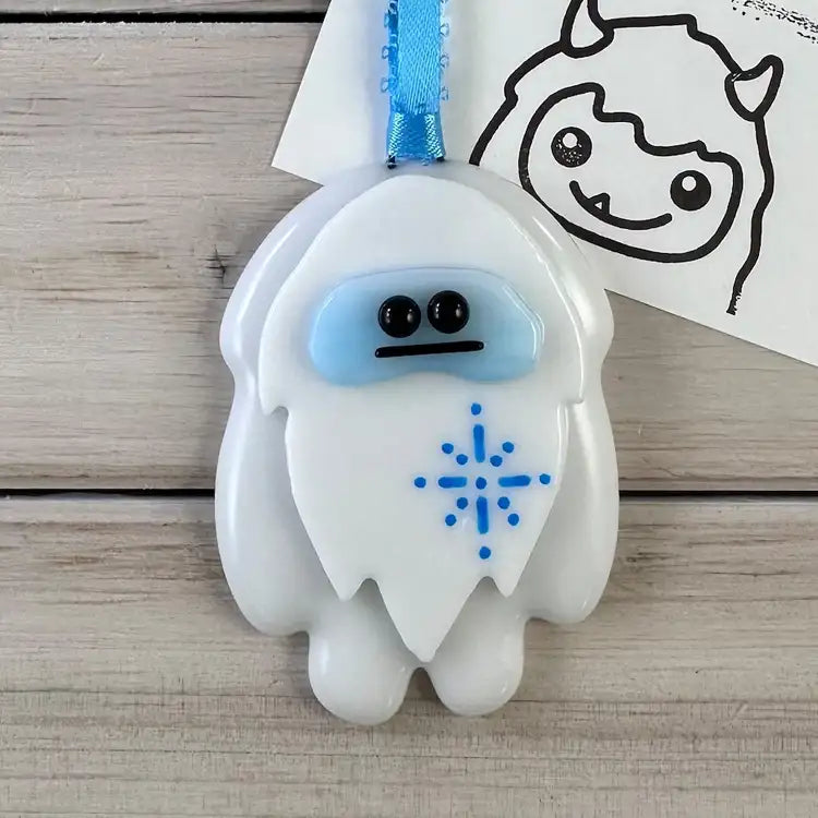 Abominable Snowman Fused Glass Ornament