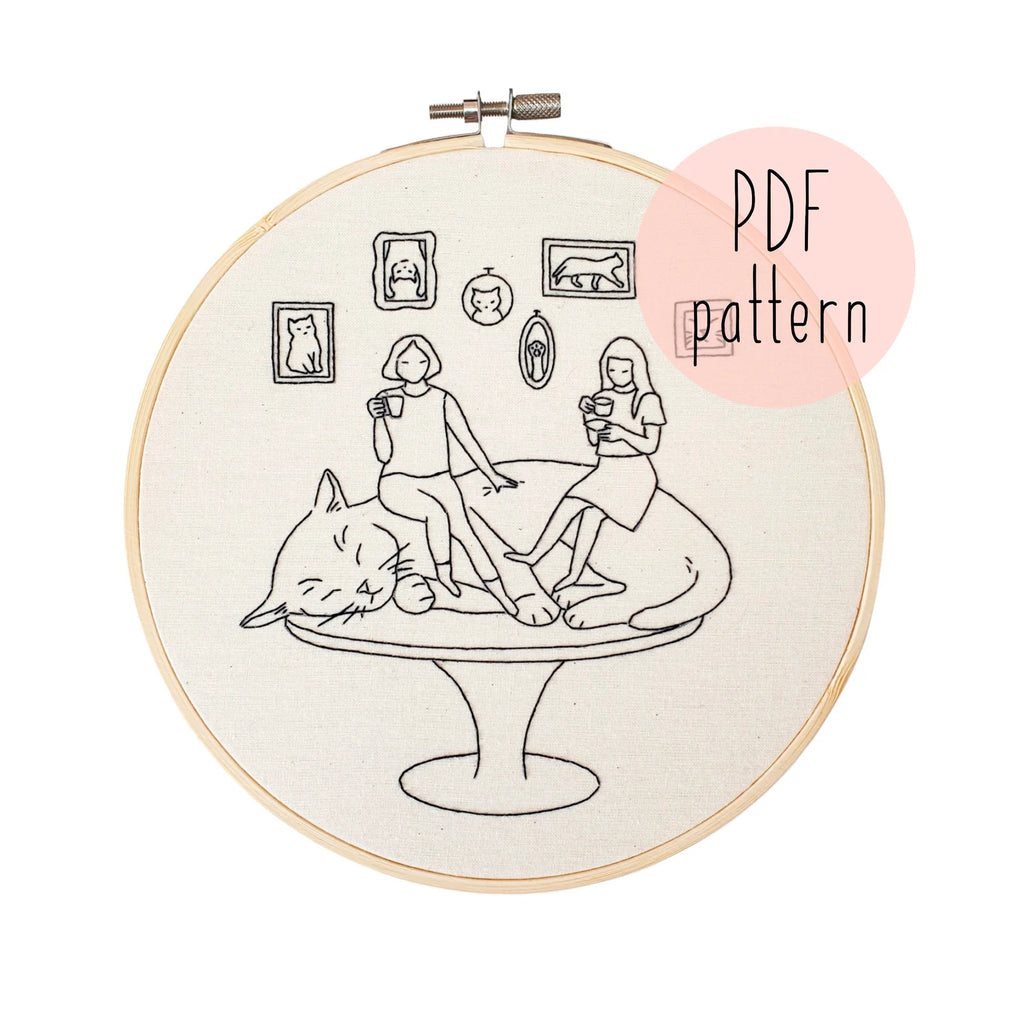 cat cafe embroidery pattern