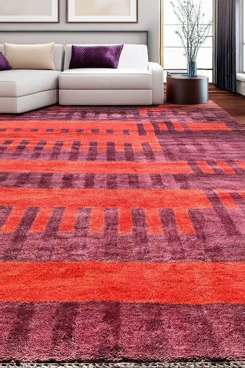 deep red and purple oushak rug modern living room