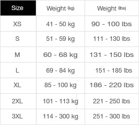 Wrestling Singlet Size Chart