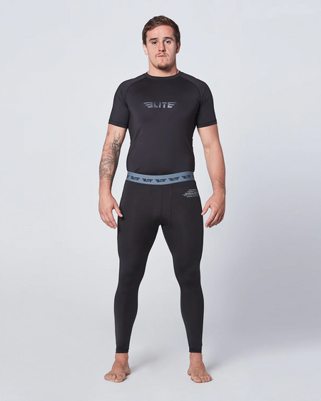 Elite Sports Plain Black Compression Brazilian Jiu Jitsu BJJ Spat Pants