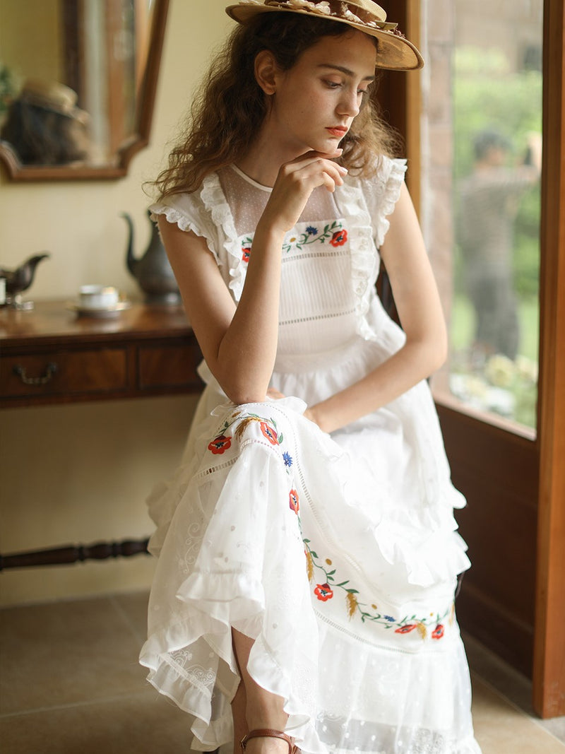 Forest Maiden Flower Embroidered Cotton Dress – ManusMachina