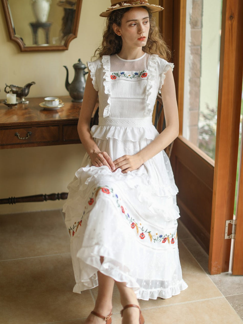 Forest Maiden Flower Embroidered Cotton Dress – ManusMachina