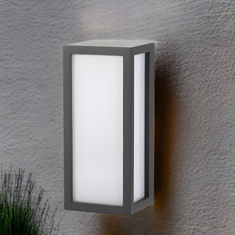 A square outdoor wall light