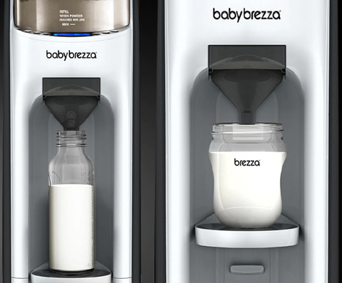 Showing two bottles of Baby Brezza Baby Formula Pro Advanced Dispenser System, White -ANB Baby