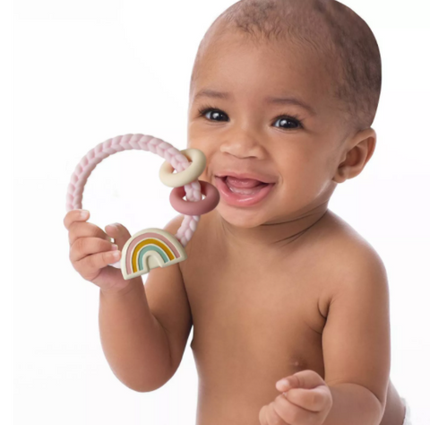 Rattle - Itzy Ritzy Silicone Teether with Rattle, Pink Rainbow