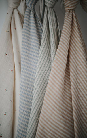 Mushie MS-226 Muslin Swaddle Blanket, Sage Stripe