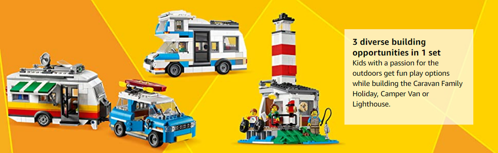Vehicle - Lego 3in1 Caravan Family Holiday Vacation Toy Building Kit, 766 Pieces