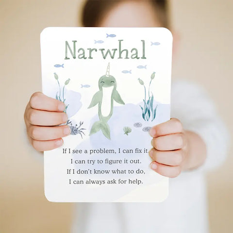 The Affirmation Card of Slumberkins Sea Foam Narwhal Kin - Growth Mindset -ANB Baby