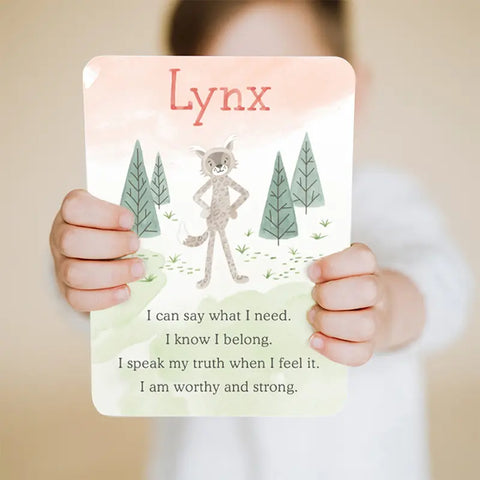 The Affirmation Card Slumberkins Spotted Beige Lynx Kin, Self Expression, Ivory -ANB Baby