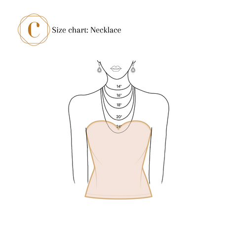 How to measure your ideal Necklace Size , Size chart made by Camillette Jewelry