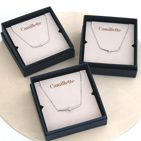 Three White Gold Necklaces with Diamonds Handcrafted by Camillette Jewelry