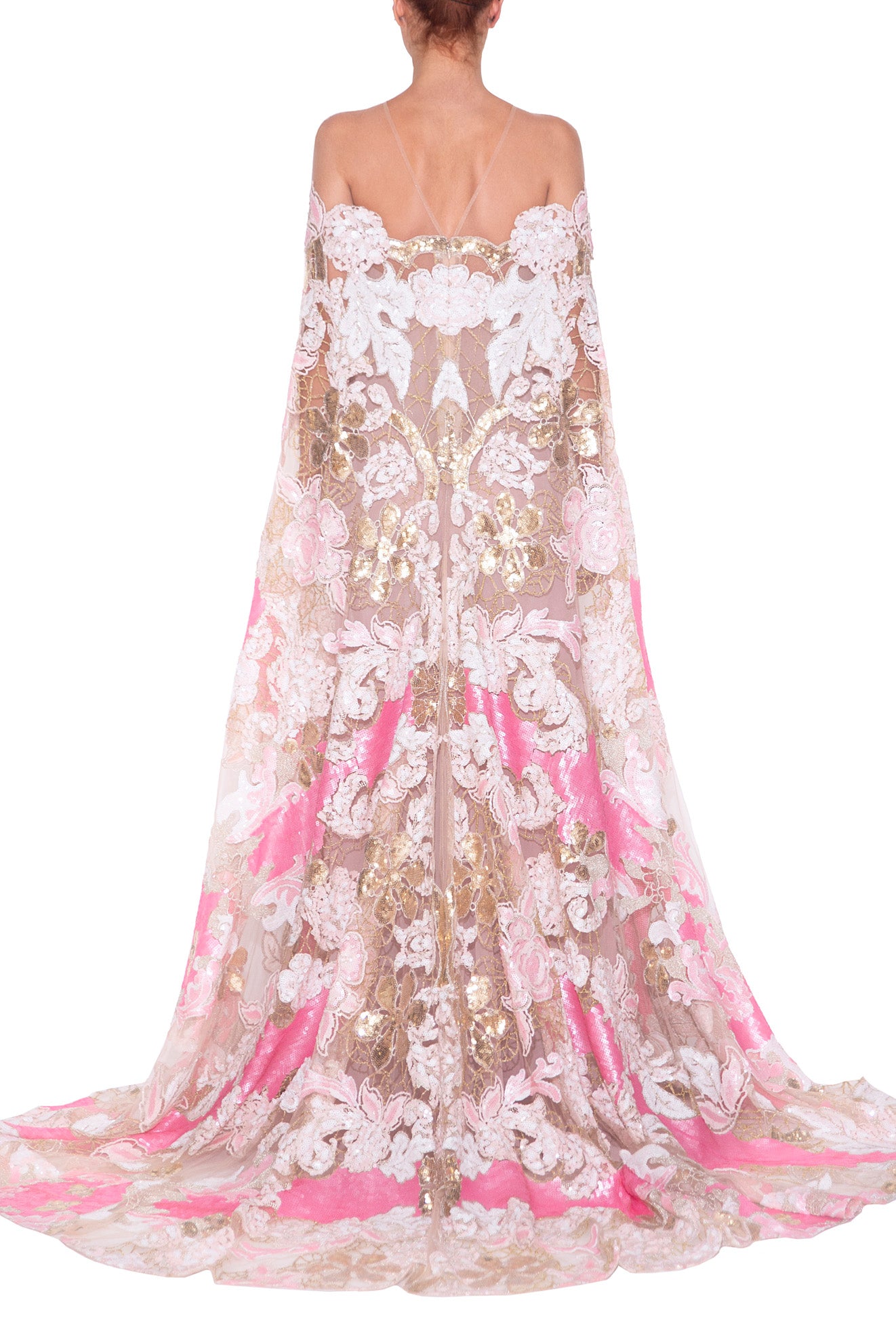 EMBROIDERED TRAPEZE GOWN WITH ILLUSION NECKLINE – ReemAcra