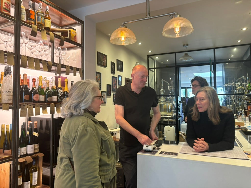 Patricia with Ian & Hilary chatting at the Sacred Shop and Distillery