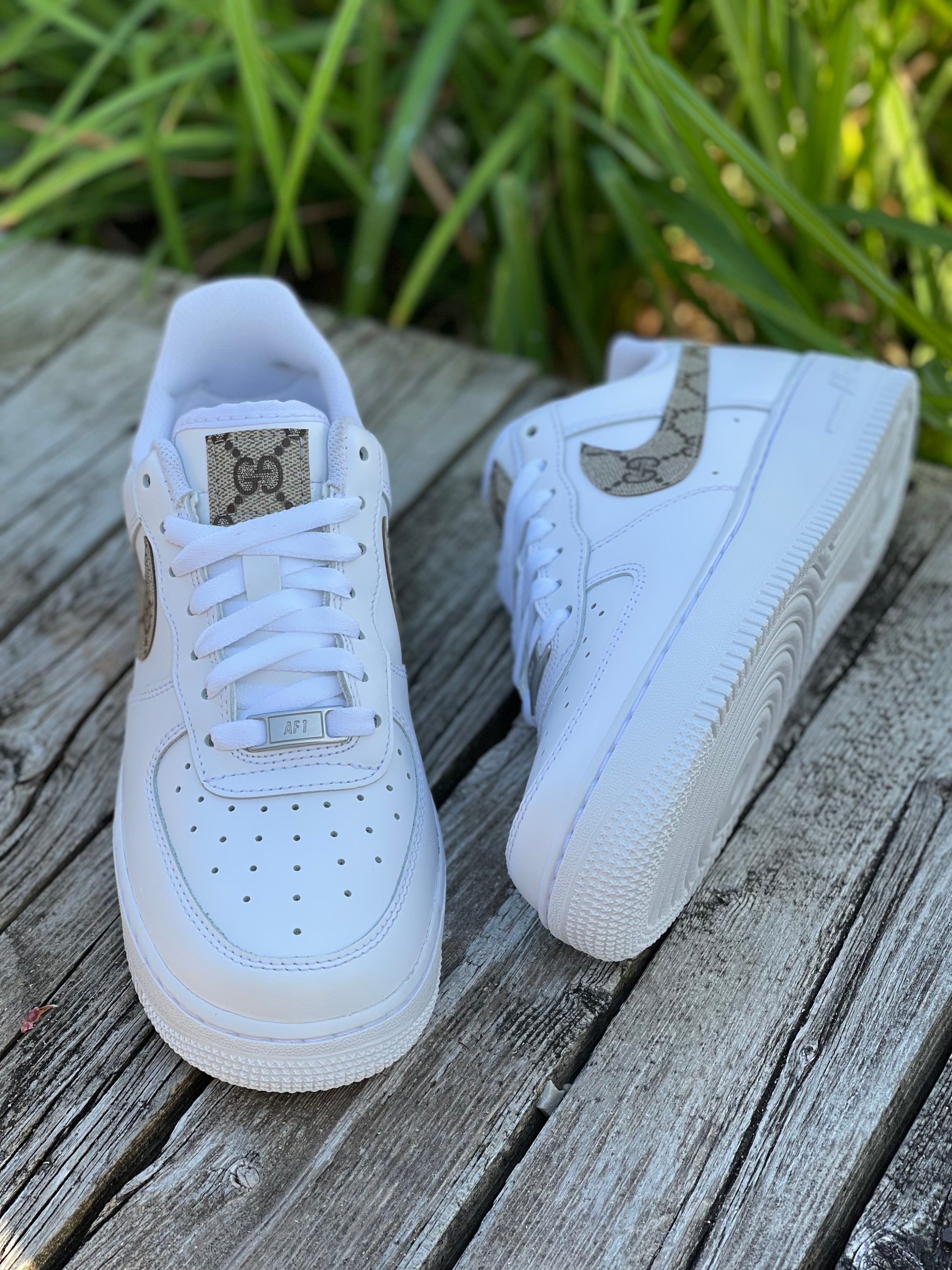 Custom LV x White Air Force 1 Lows - With Toe Box – Detroit Customs