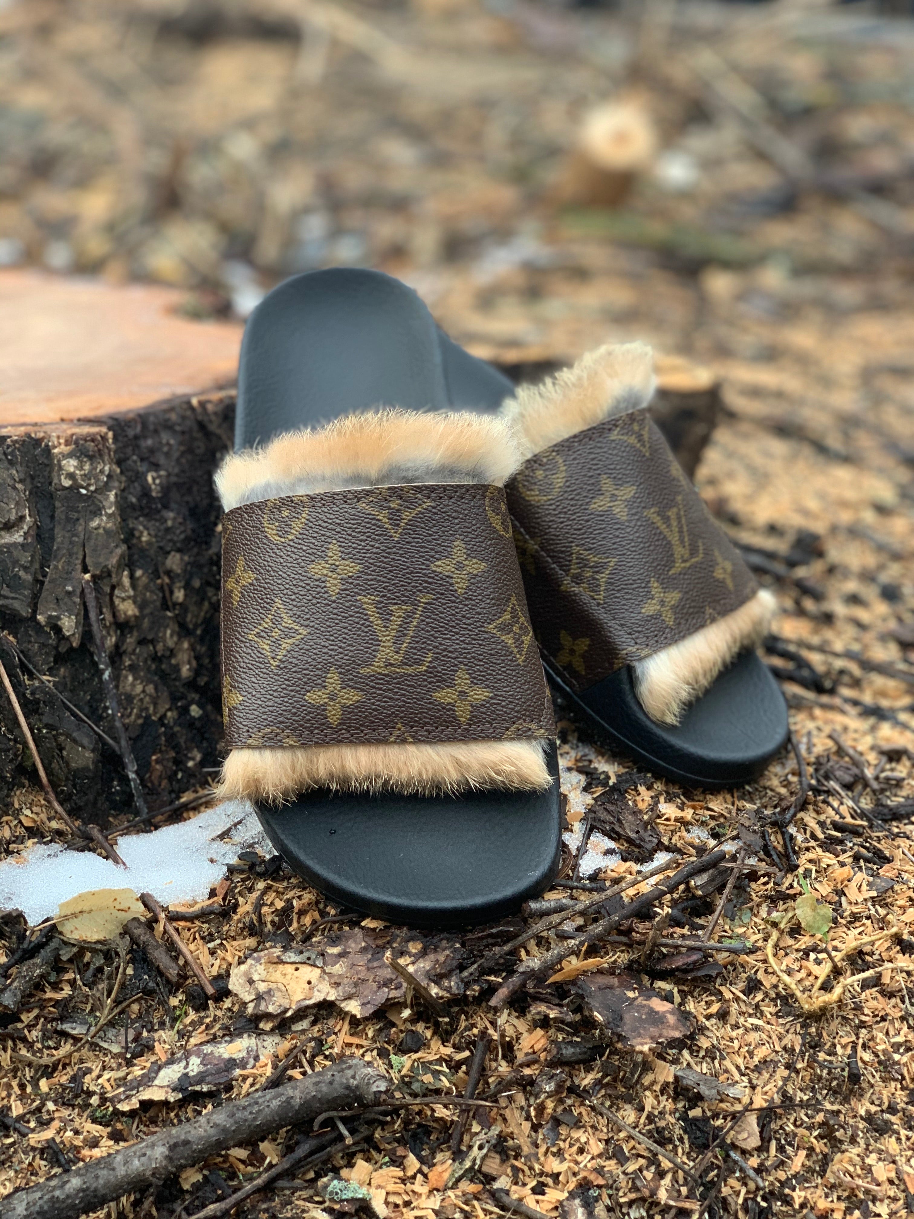 Custom Black x Louis Vuitton Fur Slides – Detroit Customs