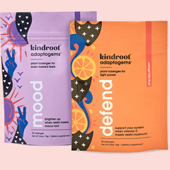 Kindroot Mood and Kindroot Defend reishi lozenges packaging