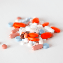 Red, white and blue pharmaceutical pills