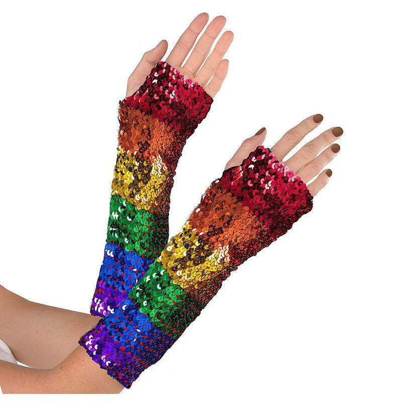 red sequin fingerless gloves