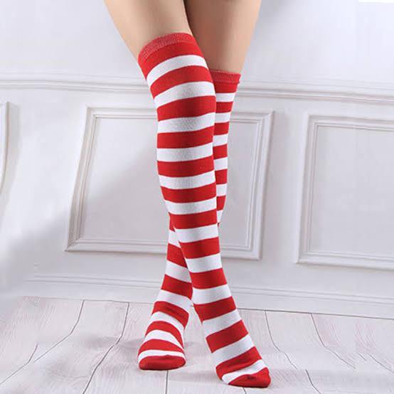 Over the Knee Red + White Striped Socks 