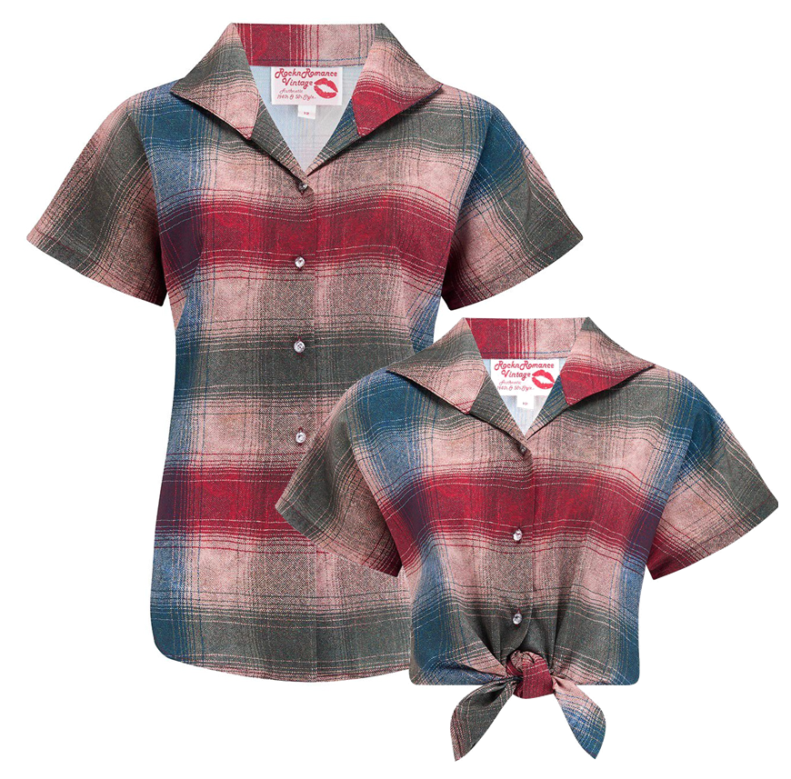 Tuck in or Tie Up "Maria" Blouse in Cotswold Check Print, Authentic 1950s product