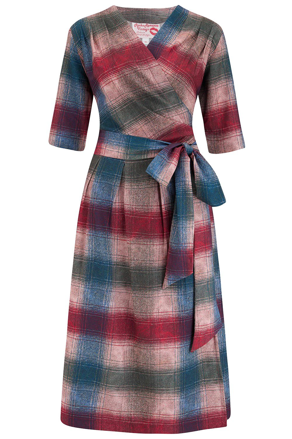 The "Vivien" Full Wrap Dress in Cotswold Check Print, True 1940s To Early 1950s Style product