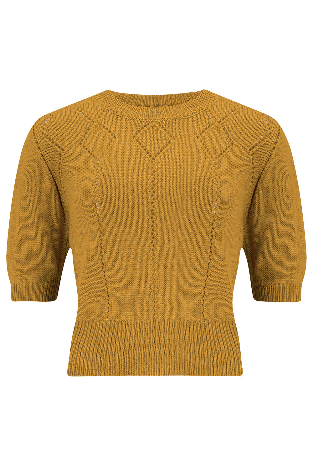 The "Frances" Short Sleeve Pullover Jumper in Light Mustard, Classic 1940s & 50s Vintage Style product