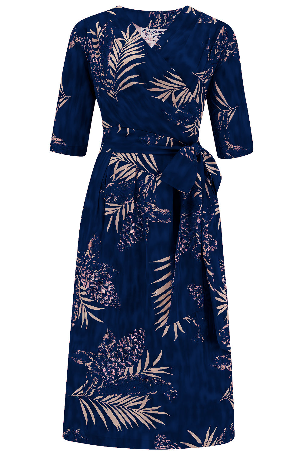 The "Vivien" Full Wrap Dress in Sapphire Palm, True 1940s To Early 1950s Style product