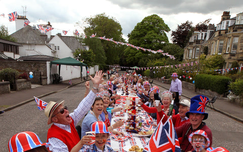 queens jubilee, street party, celebrations, platinum jubilee , red white and blue , vintage, commemorations 