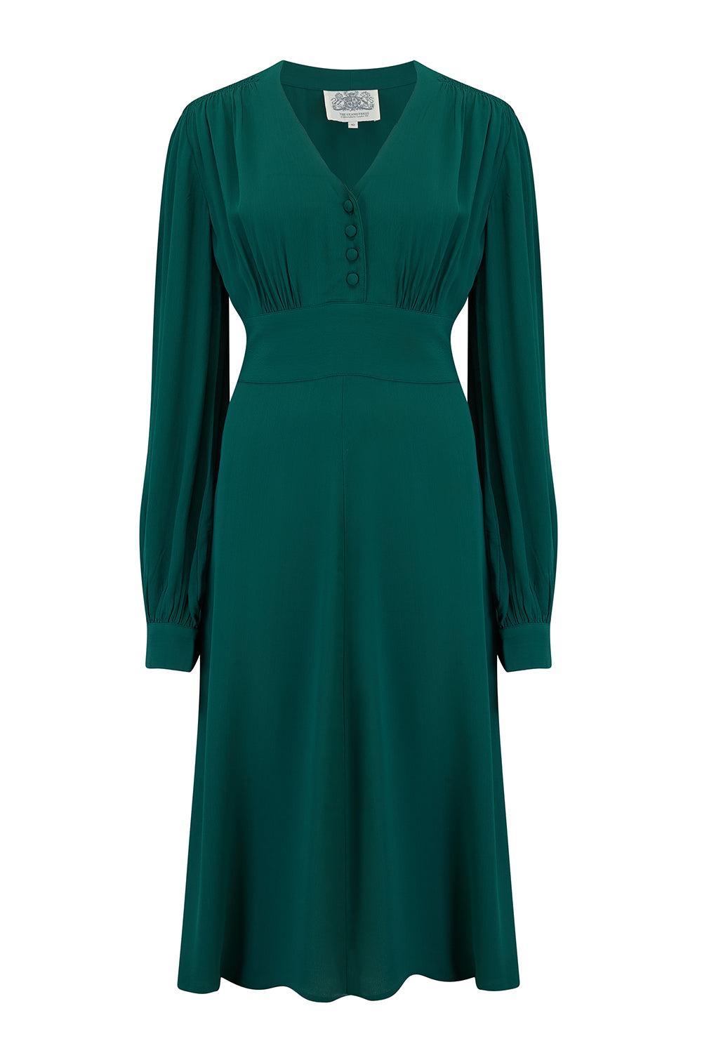 1940s Tea Dresses, Mature, Mrs. Long Sleeve Dresses Ava Dress in Hampton Green Classic 1940s Style Long Sleeve Dress £89.95 AT vintagedancer.com