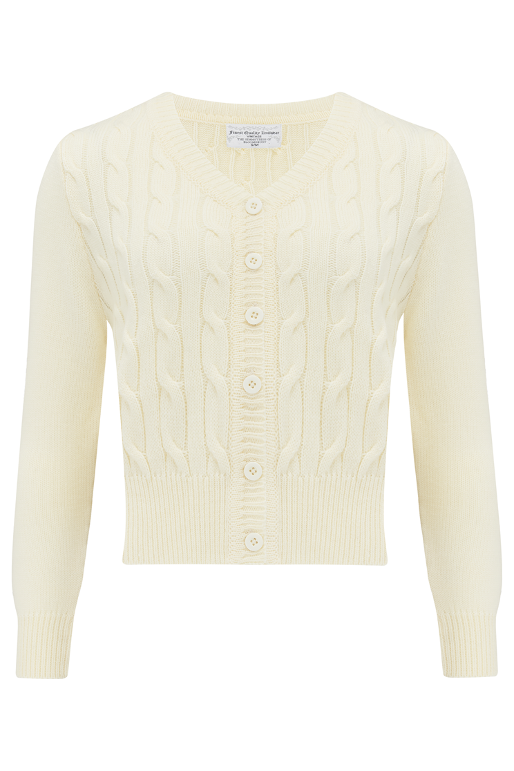 Cable Knit Cardigan in Cream, Stunning 1940s True Vintage Style – Rock ...