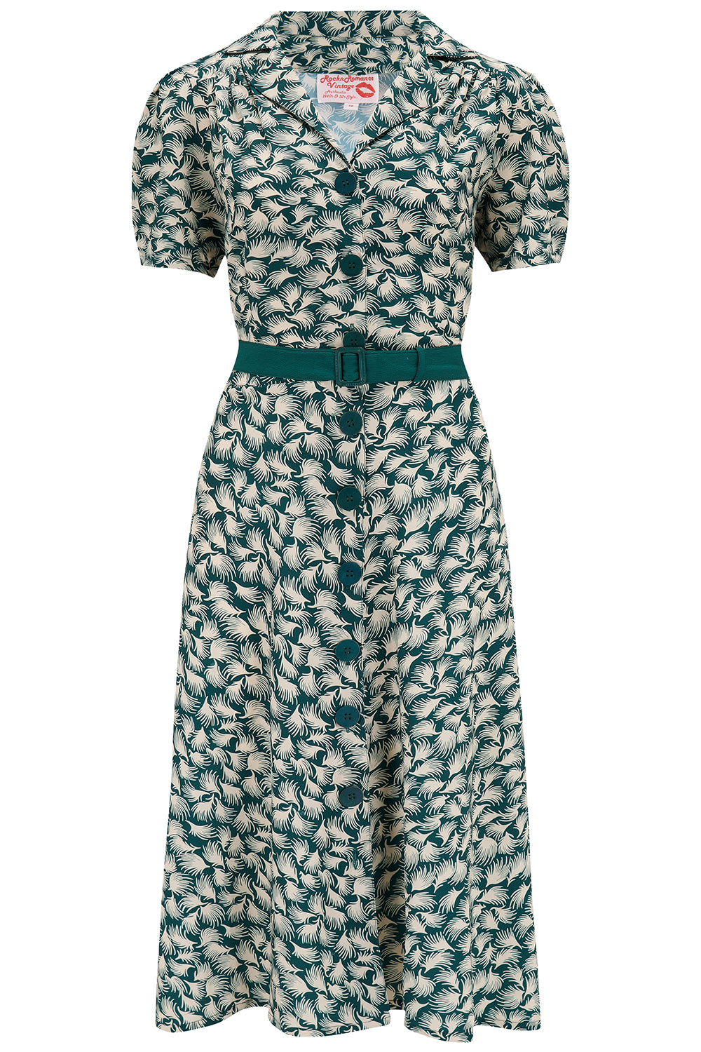 1940s Day Dress Styles, House Dresses The Charlene Shirtwaister Dress in Green Whisp Print  True 1950s Vintage Style £49.95 AT vintagedancer.com