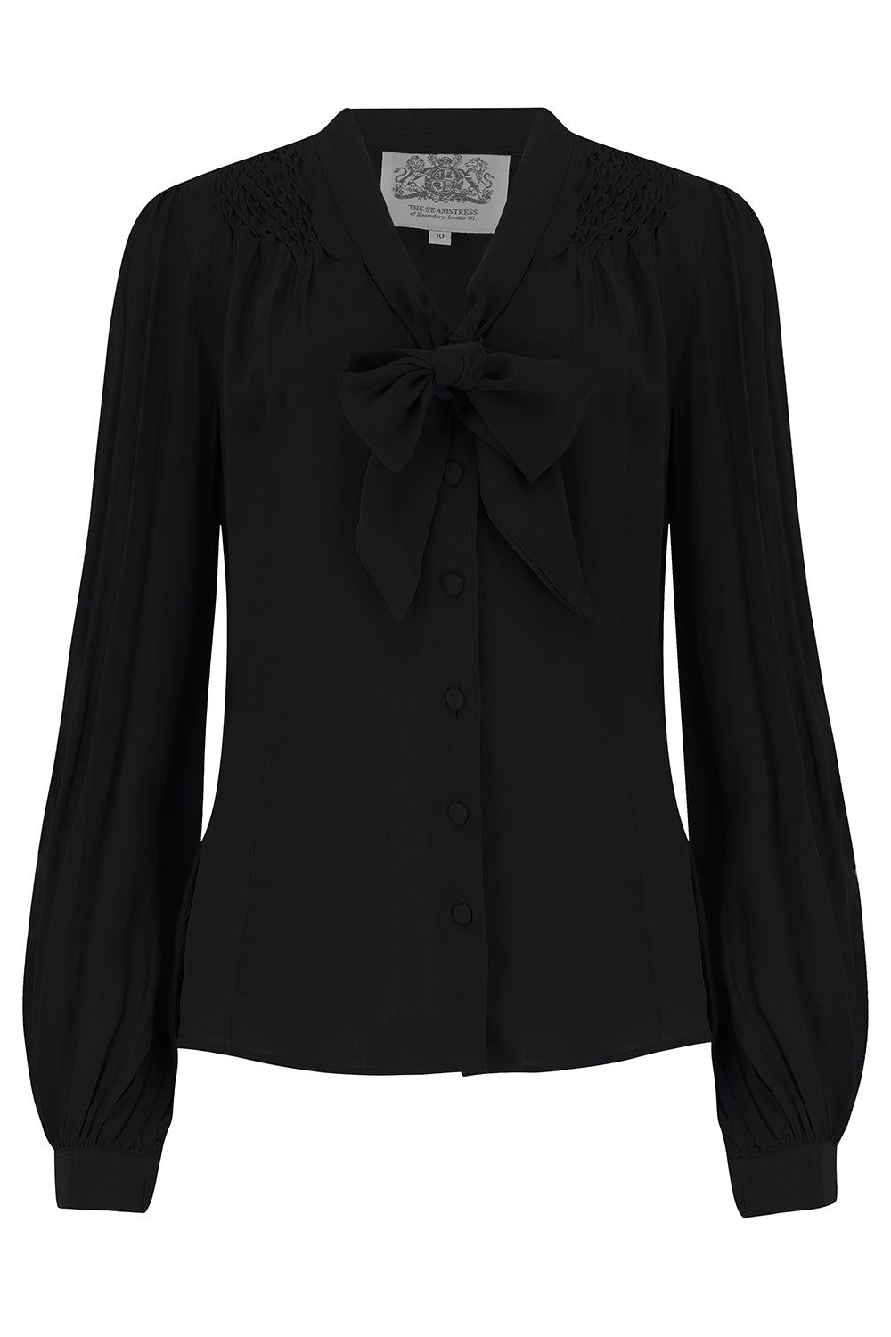 Eva Long Sleeve Blouse in Solid Black, Authentic & Classic 1940s Vintage Style