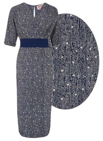 The “Evelyn" Wiggle Dress in Navy Ditzy Print, True Late 40s Early 50s Vintage Style - True and authentic vintage style clothing, inspired by the Classic styles of CC41 , WW2 and the fun 1950s RocknRoll era, for everyday wear plus events like Goodwood Revival, Twinwood Festival and Viva Las Vegas Rockabilly Weekend Rock n Romance Rock n Romance
