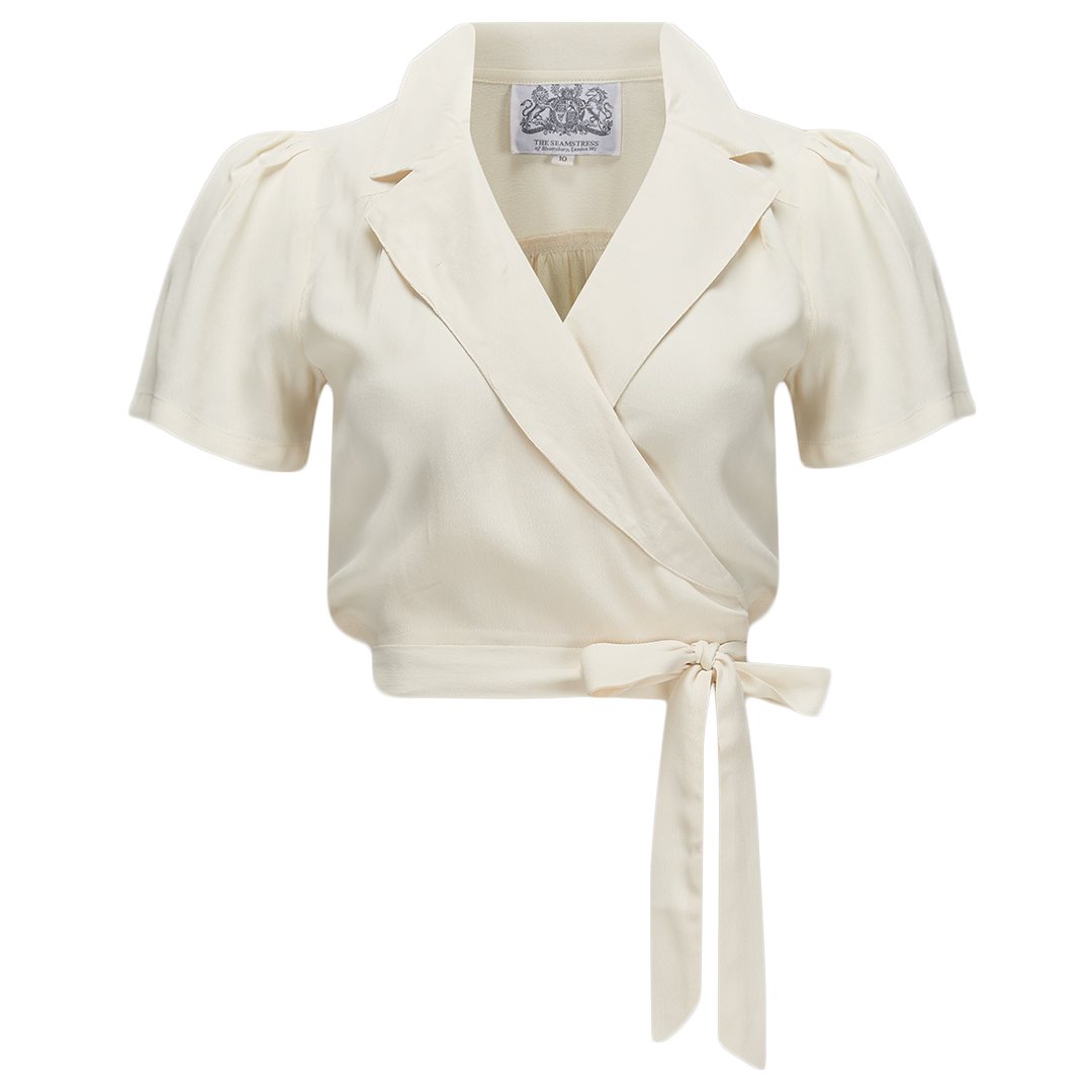 Vintage Blouses, Tops & Retro Shirts Greta Wrap Blouse in Cream Classic Authentic Style 1940s Blouse £39.95 AT vintagedancer.com