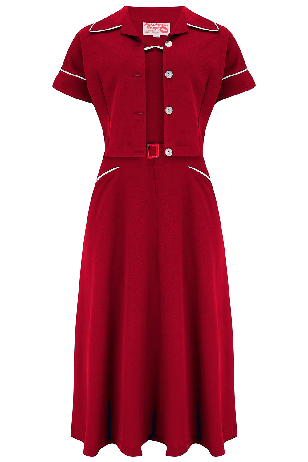 1950s Swing Dresses | 50s Swing Dress The Lucille 2pc Sweetheart Dress  Bolero Set In Red  Ivory Contrast True Late 1940s - Early 50s Vintage Style £59.95 AT vintagedancer.com