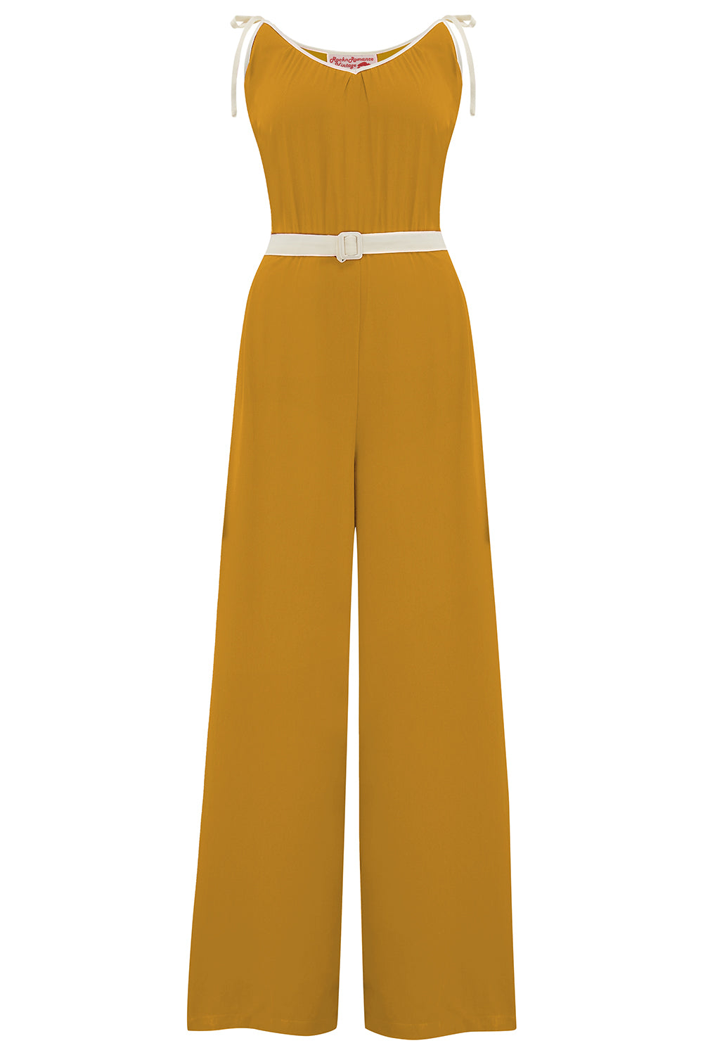 1950s Pants, Jeans, Jumpsuits- High Waist, Wide Leg, Capri, Pedal Pushers The Marcie Jump Suit in Mustard With Ivory Contrasts True  Authentic 1950s Vintage Style £49.00 AT vintagedancer.com