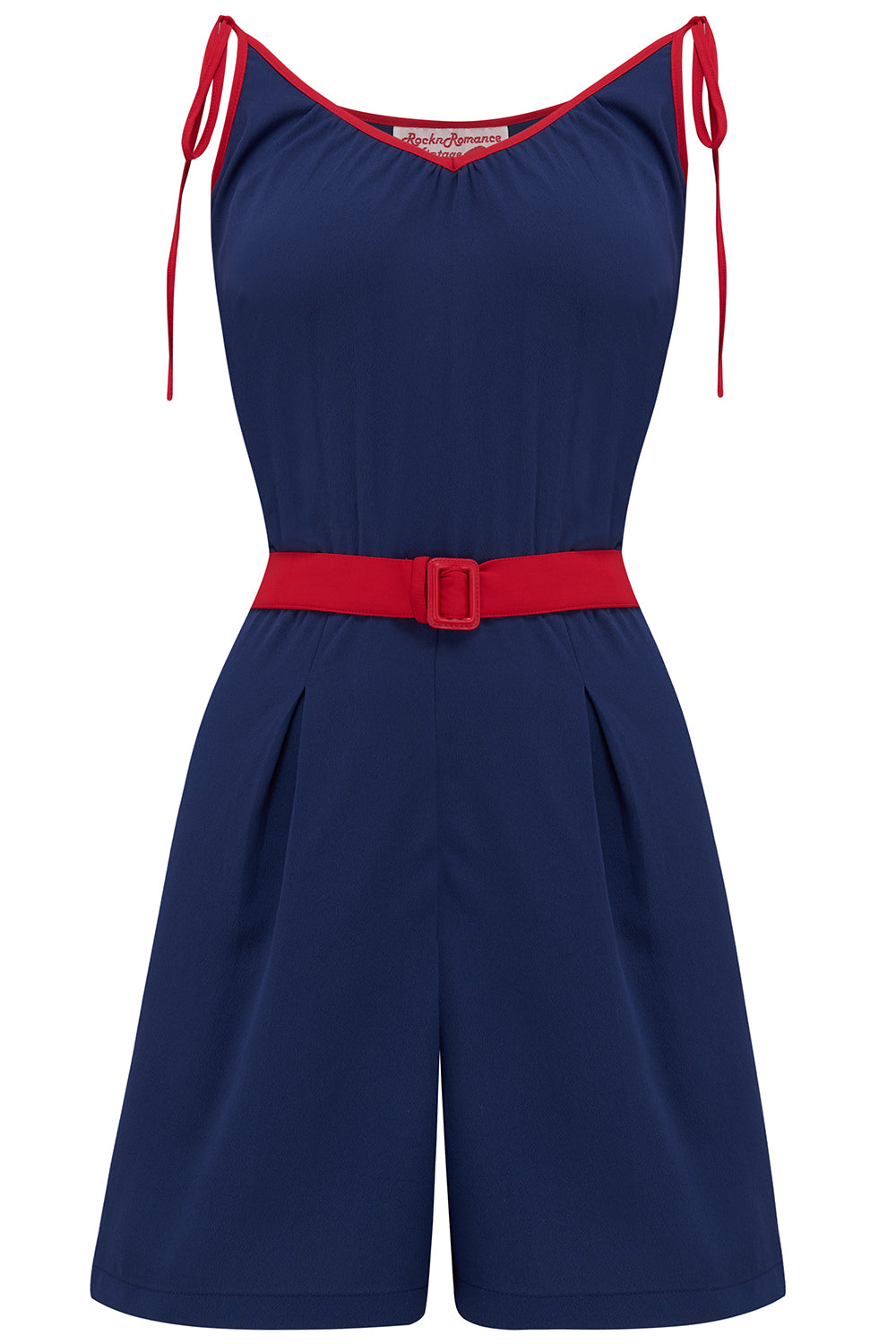 The "Marcie" Beach Playsuit / Romper in Navy With Red Contrasts, True & Authentic 1950s Vintage Style