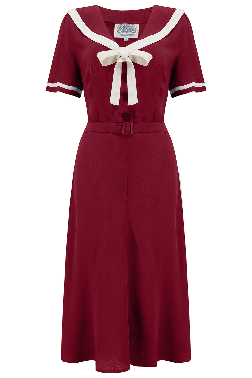 1940s Dresses | 40s Dress, Swing Dress, Tea Dresses Patti 1940s Nautical Sailor Dress in Wine Authentic true vintage style £79.00 AT vintagedancer.com