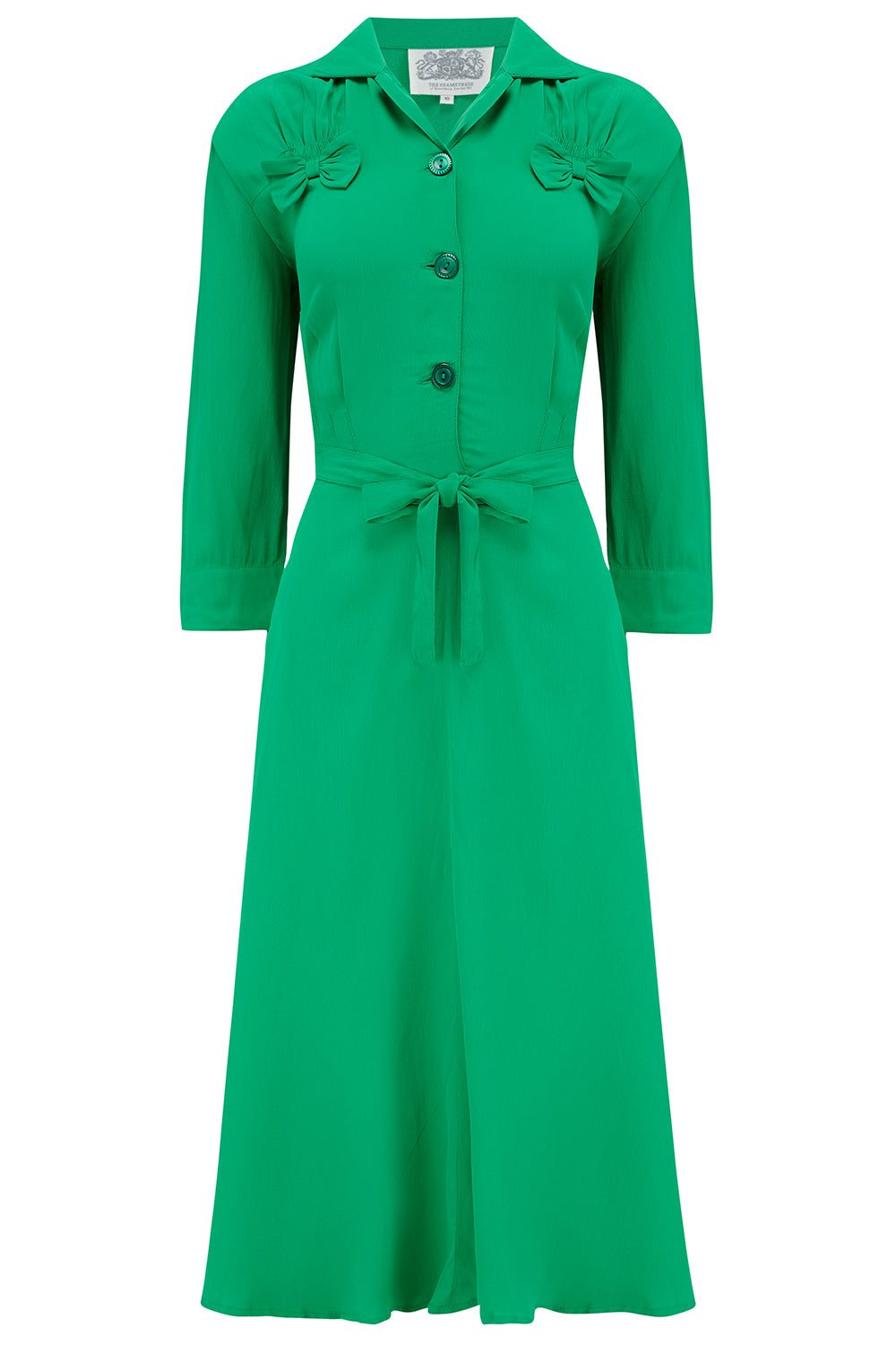 1940s Tea Dresses, Mature, Mrs. Long Sleeve Dresses Polly Dress CC41 in Apple Green   Classic 1940s True Vintage Style £89.95 AT vintagedancer.com