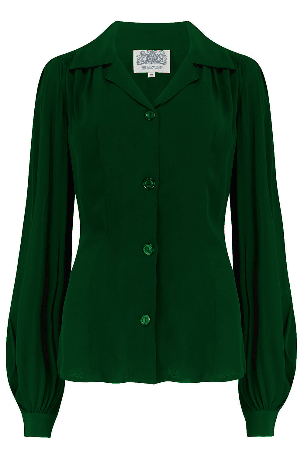 1940s Blouses, Tops, Shirts, Knitwear Poppy Long Sleeve Blouse in Green Authentic  Classic 1940s Vintage Style £49.00 AT vintagedancer.com